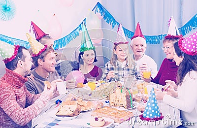 People are happy to celebrate childrenâ€™s birthday Stock Photo